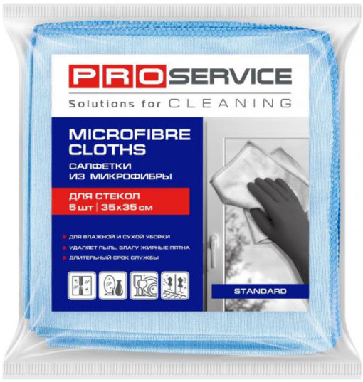 Серветка з мікрофібри для скла, 35 х 35см, 5шт., Pro Service