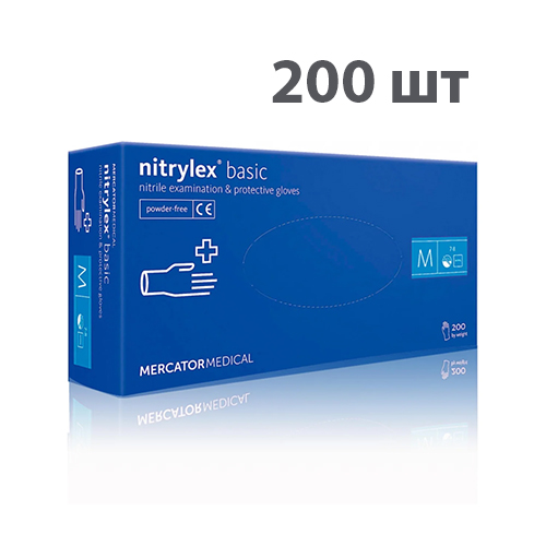 Рукавиці нітрилові сині (велике упакування 200 шт) Nitrylex Basic, Mercator Medical, розмір M
