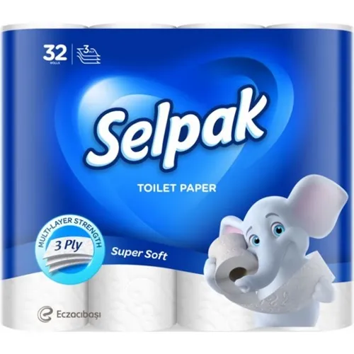 Папір туалетний целюлозний 3-х шар 32 шт., Selpak