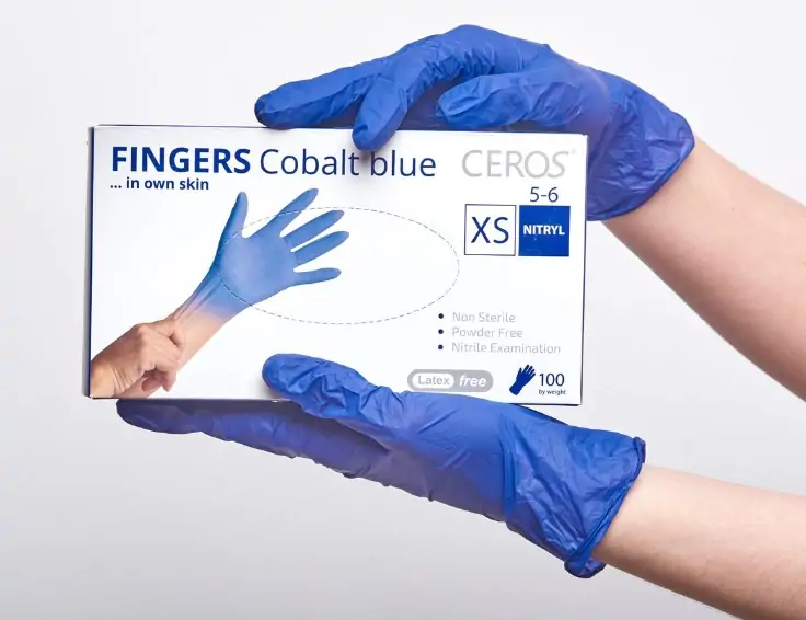 Рукавиці нітрилові сині Fingers Cobalt Blue, 100шт., Ceros, розмір S, M, L, XL