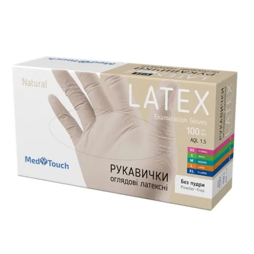 Рукавиці латексні оглядові неприпудрені 5,5г, 100шт./уп., Розмір L, MedTouch