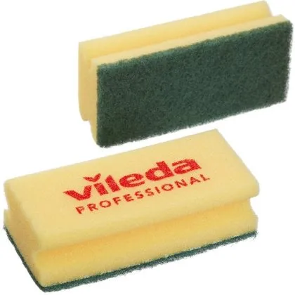 Губка Professional середньої жорсткості з зеленим абразивом, жовта 15*7 см, Vileda