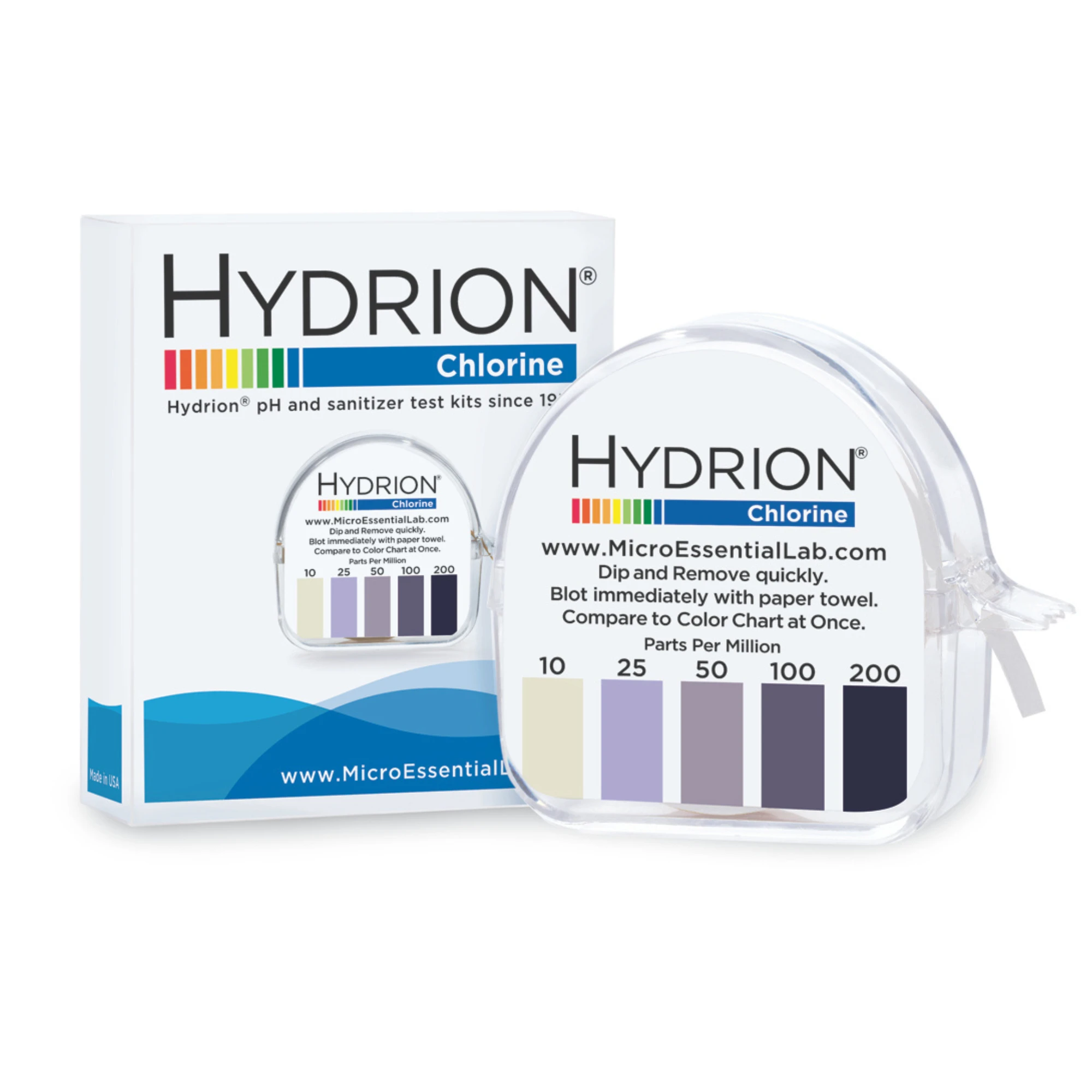 Тестові смужки для визначення вмісту хлору, 10-200 ppm, 2 рулони, Hydrion