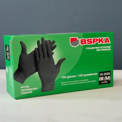 Рукавиці нітрилові чорні BSPKA, 100шт., розмір S, M, L, XL